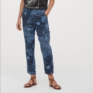 H&M x Desmond & Dempsey Tropical Botanical Print Linen Pants Size 8